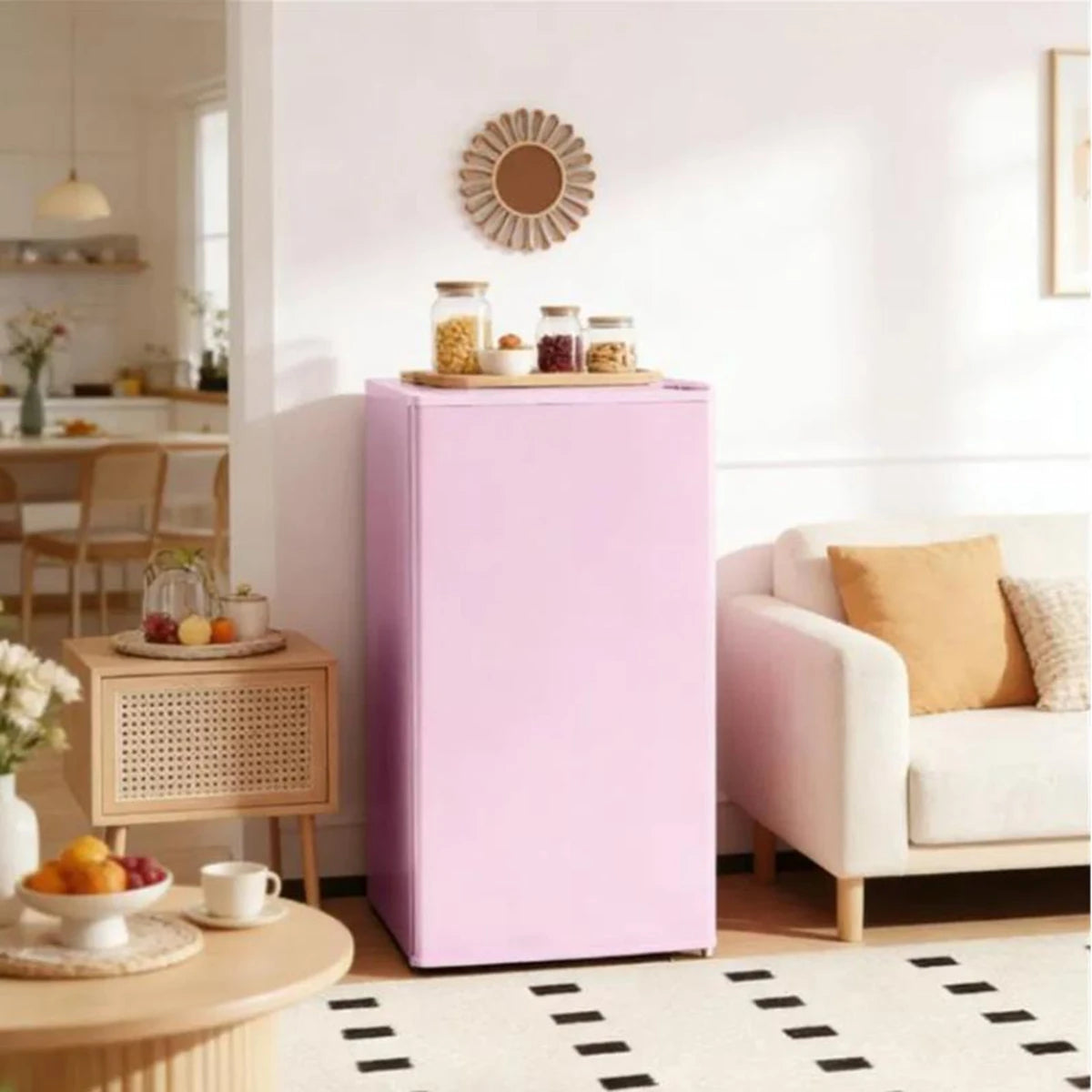 3.2 Cu.Ft Pink Mini Fridge with Freezer, Compact Refrigerator with Adjustable Shelves, Reversible Door for Dorm Apartment Office