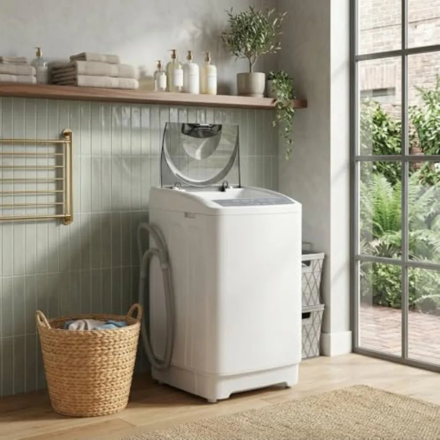 Compact Portable Washing Machine for Apartments Dorms RVs, Stainless Steel Tub, White, Full Automatic with 8 Wash Programs Chil