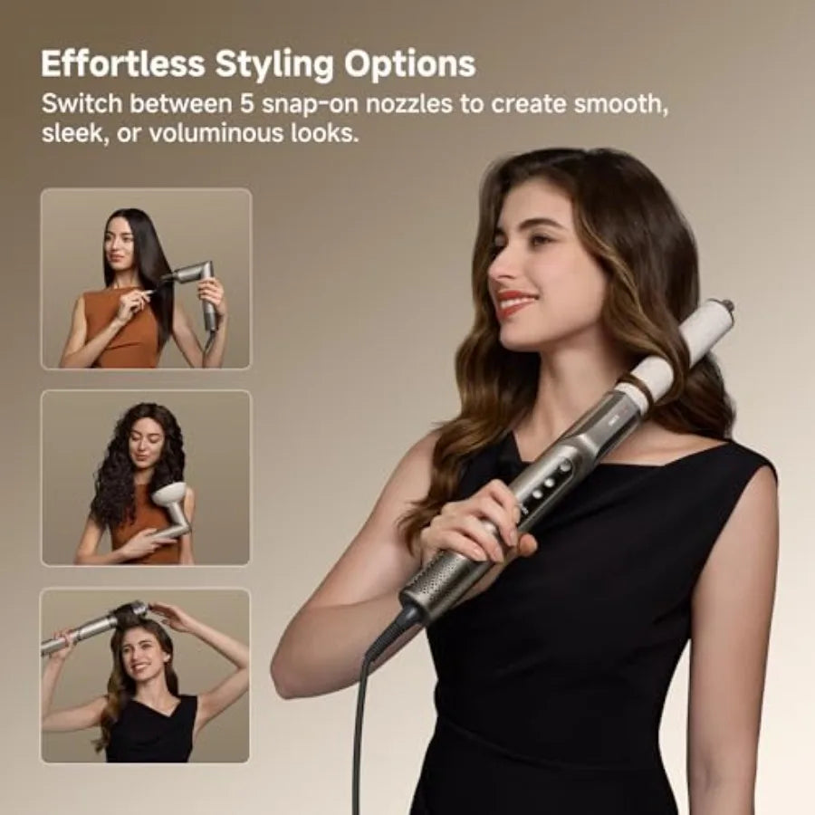 Hair styler and dryer for home use, ceramic-coated, black, intelligent nozzle recognition and 110, 000RPM motor for fast drying
