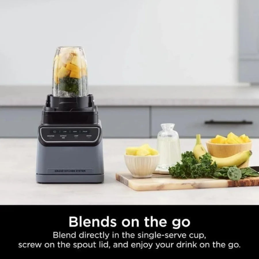 Grand Kitchen System 1200W Blender Food Processor Combo for smoothies dough, BPA-free plastic, matte black, Auto-iQ preset prog