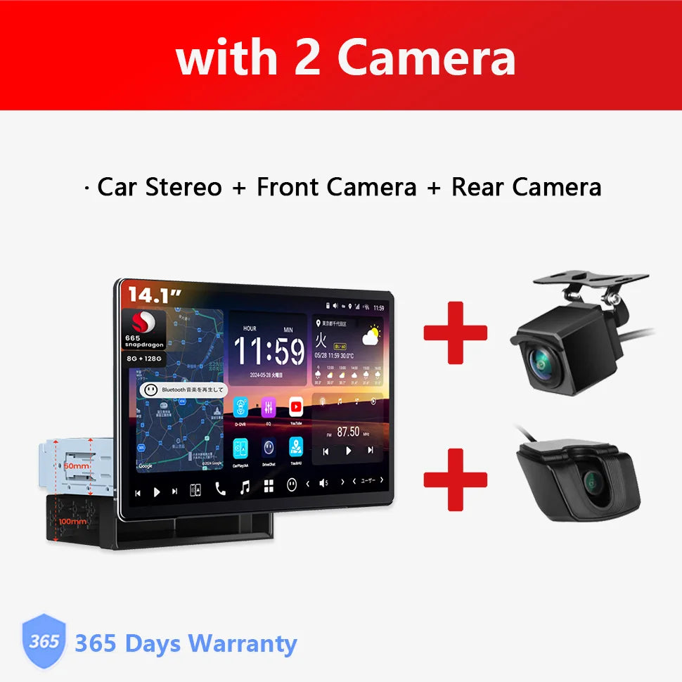 Android 13 1Din Car Stereo 14.1 inch Big Retractable Screen Bluetooth Navigation 4G GPS Track 1 Din Radio Auto Multimedia Player