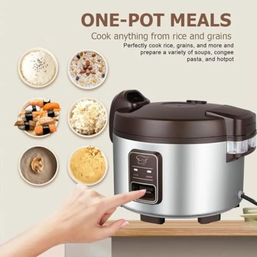 13.8 QT Large Commercial Rice Cooker for 18-28 People with One-Touch Operation 65 Cups Cooked 32 Cups Uncooked Stainless Steel