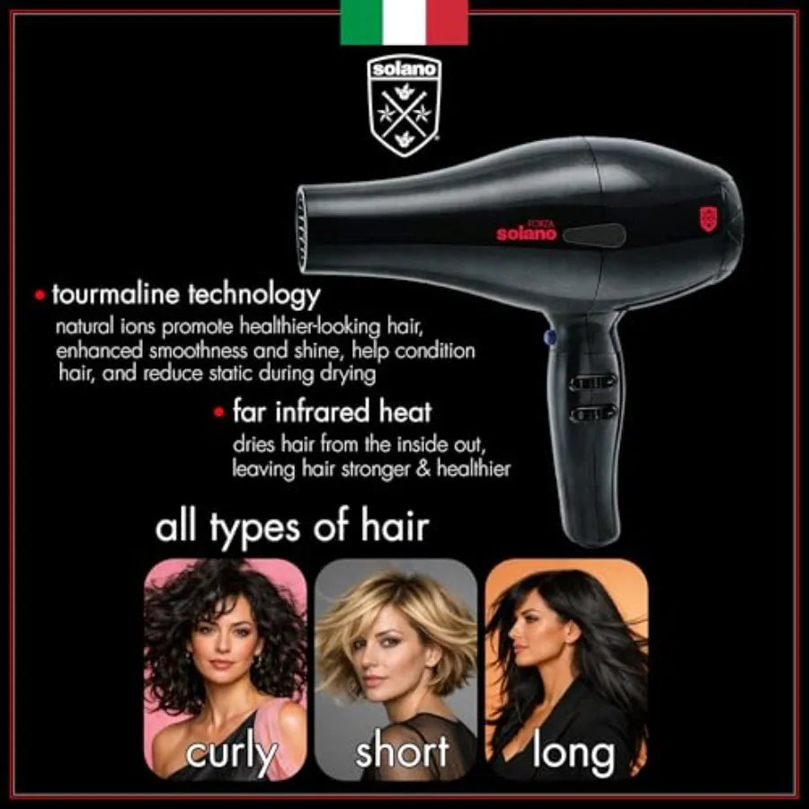 Hair dryer for salon use, tourmaline ceramic, black, ultra-fast ionic far infrared technology eliminates frizz and enhances vol