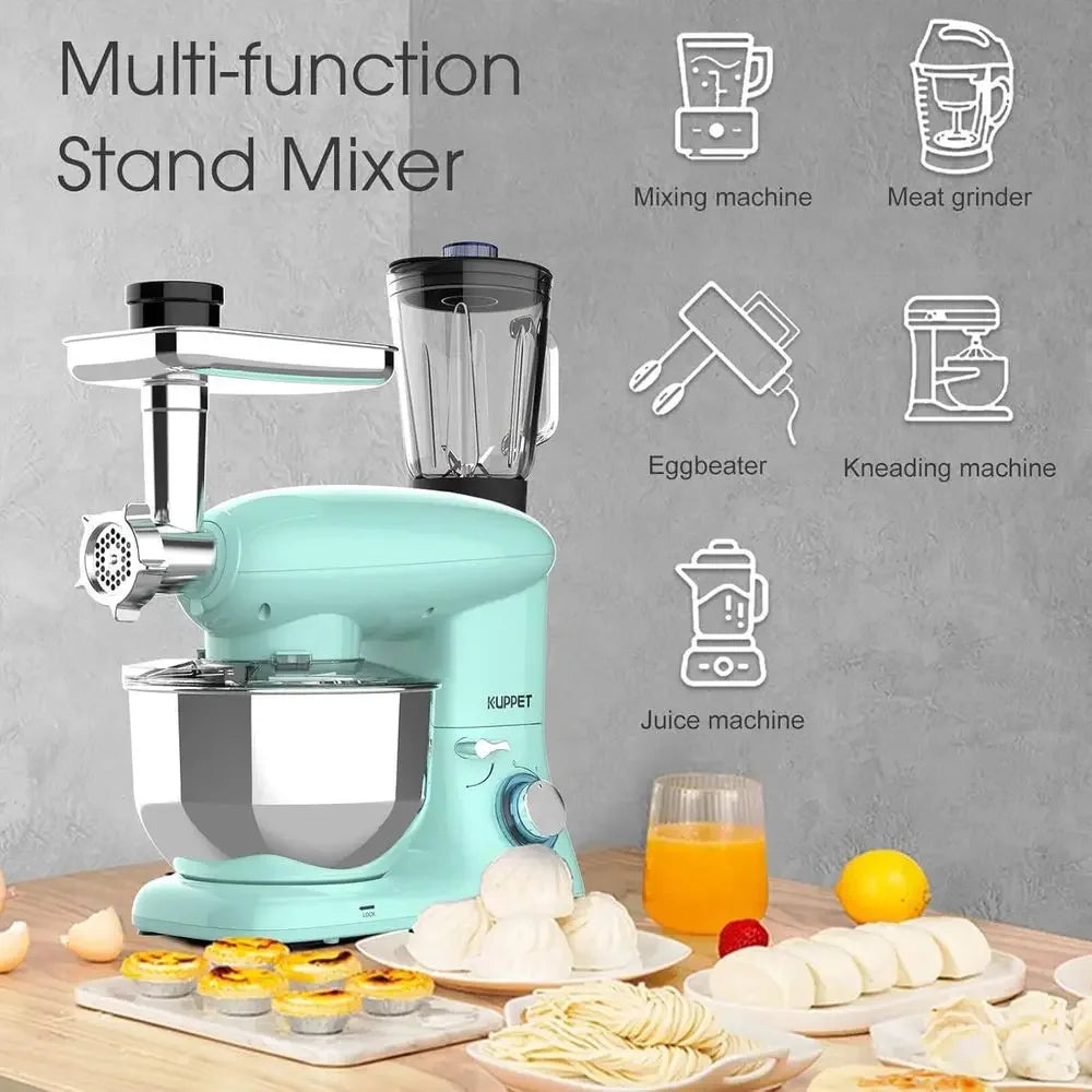 3 in 1 Stand Mixer, 6 Speed Electric Mixer, Tilt Head Kitchen Mixer with Meat Grinder and Juice Blender, 6 Quarts 850W Food Mixe