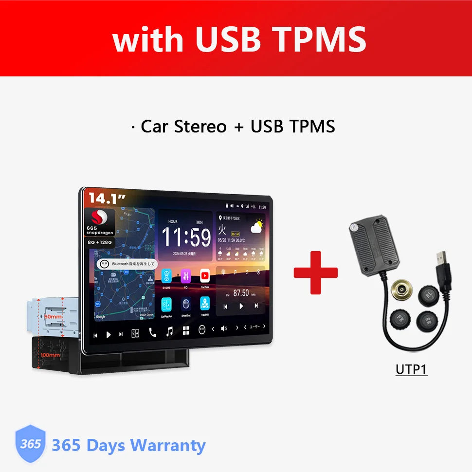 Android 13 1Din Car Stereo 14.1 inch Big Retractable Screen Bluetooth Navigation 4G GPS Track 1 Din Radio Auto Multimedia Player