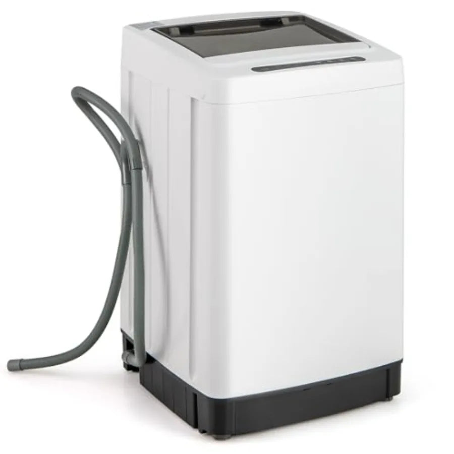 Portable washing machine for apartment and RV use, white plastic unit with full automatic operation, 8 wash modes, 10 water lev