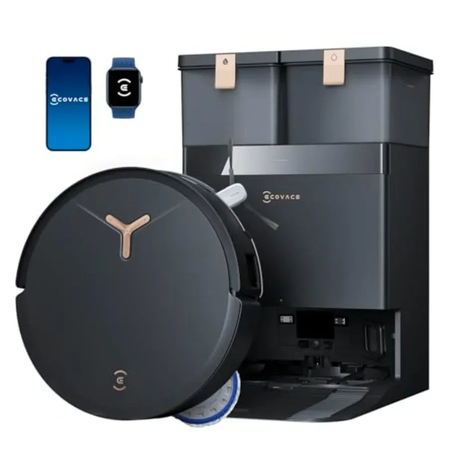 Robot vacuum and mop for home use, ABS plastic, black, 18500Pa suction with auto-lift mop, zero-tangle brushes, AIVI 3.0 obstac