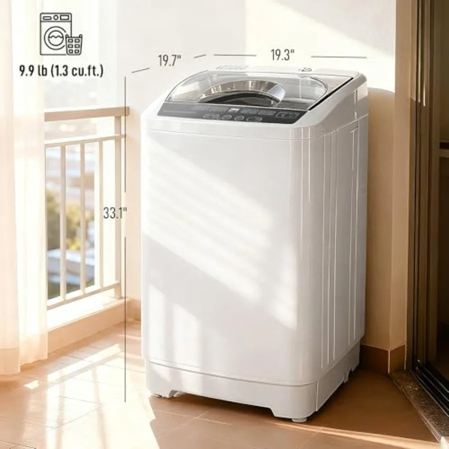 Compact Portable Washing Machine for Apartments Dorms RVs, Stainless Steel Tub, White, Full Automatic with 8 Wash Programs Chil