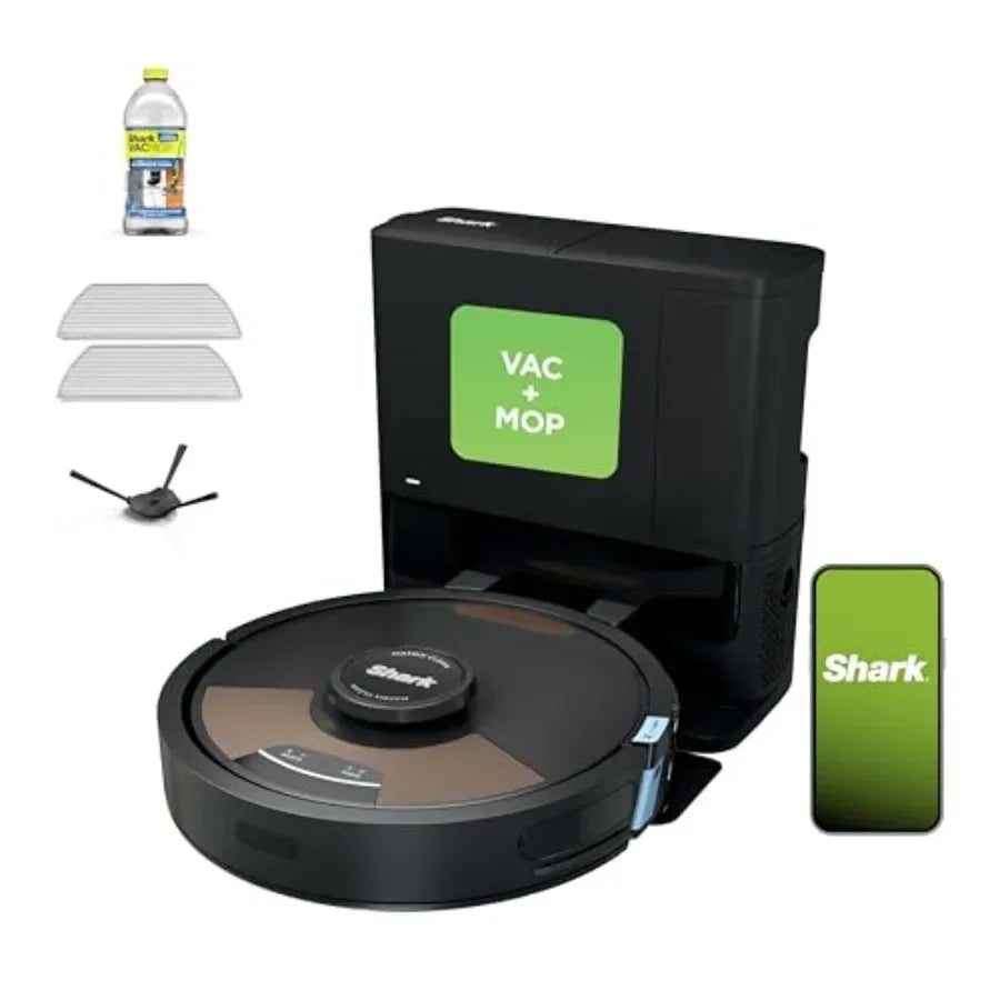 Robot vacuum mop for home use, ABS plastic, black, sonic mopping + self-emptying base + pet hair removal + multi-floor compatib
