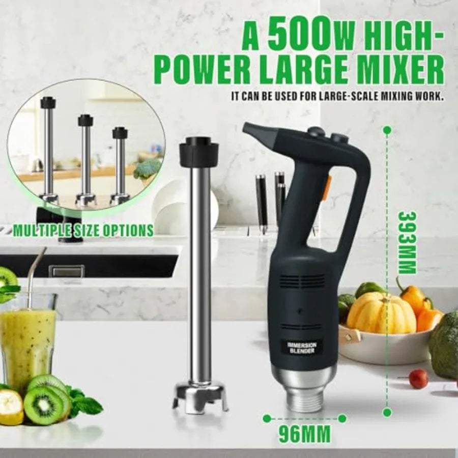 Commercial and home kitchen electric immersion blender, stainless steel food-grade shaft, 20-inch 500W handheld blender with ad