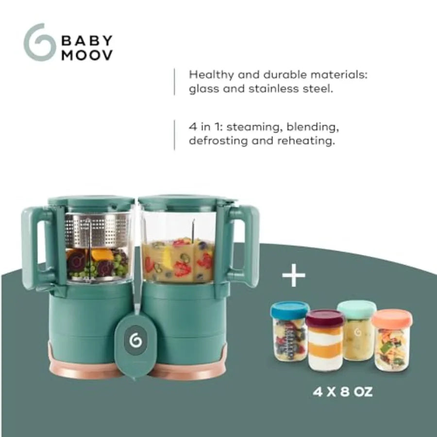 Baby food maker for home use, stainless steel and BPA-free plastic, white and grey, eco-friendly non-toxic steamer blender with