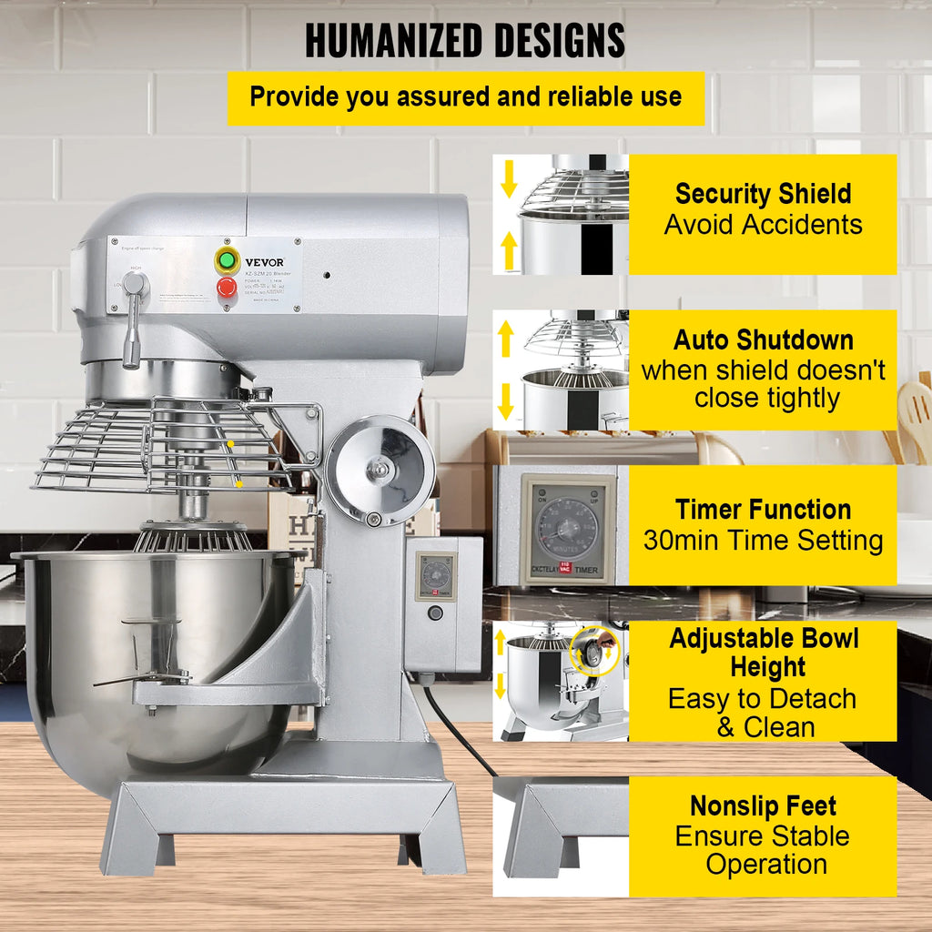 SucceBuy Commercial Food Mixer 10Qt 450W 3 Speeds Adjustable 110/178/390 RPM Heavy Duty Stainless Steel Whisk Beater Premium