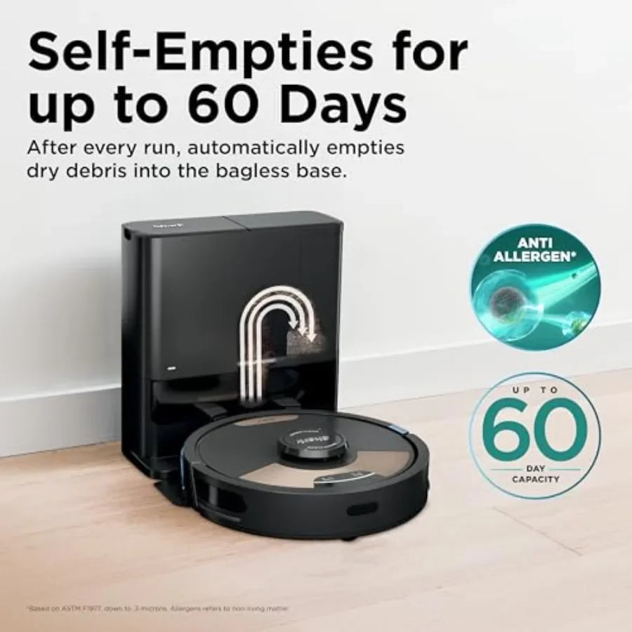 Robot vacuum mop for home use, ABS plastic, black, sonic mopping + self-emptying base + pet hair removal + multi-floor compatib