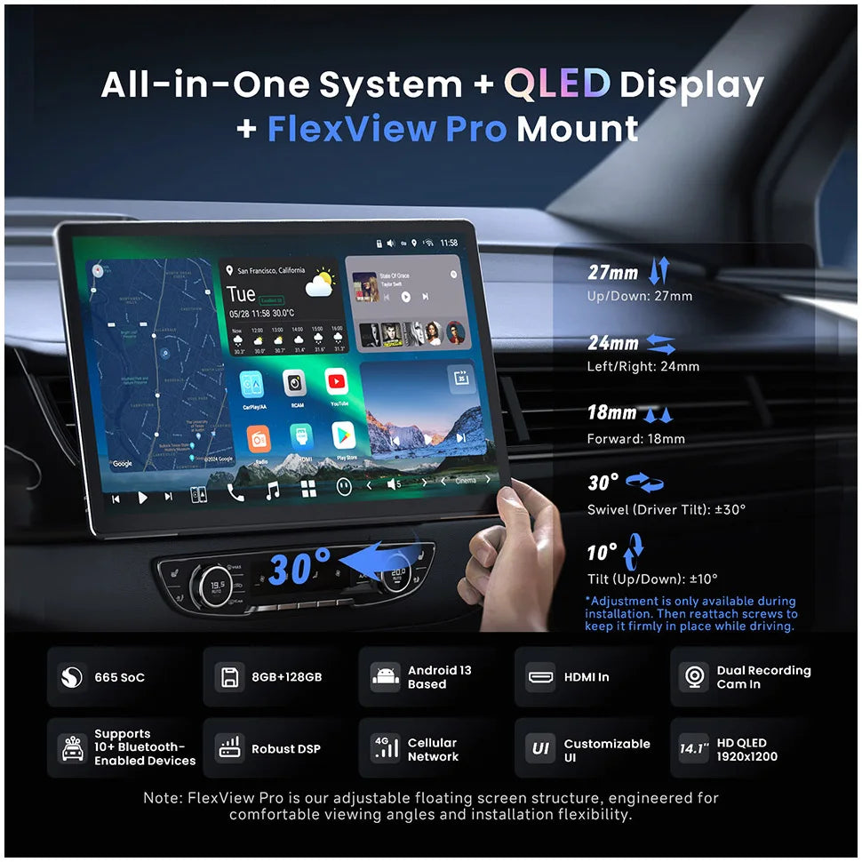 Android 13 1Din Car Stereo 14.1 inch Big Retractable Screen Bluetooth Navigation 4G GPS Track 1 Din Radio Auto Multimedia Player