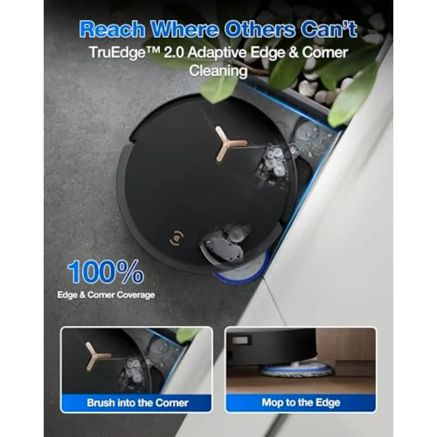 Robot vacuum and mop for home use, ABS plastic, black, 18500Pa suction with auto-lift mop, zero-tangle brushes, AIVI 3.0 obstac