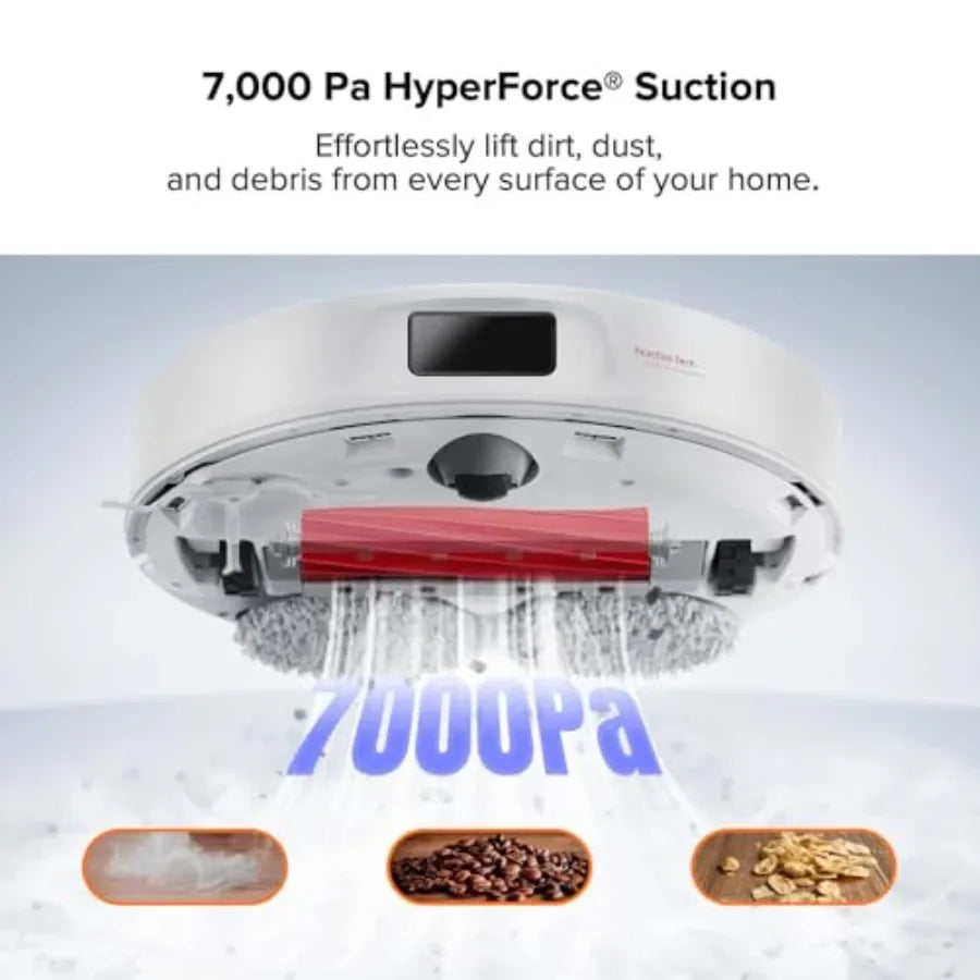 Robot vacuum and mop for home use, ABS plastic, black, FlexiArm edge mopping, dynamic hot water wash, auto drying, intelligent