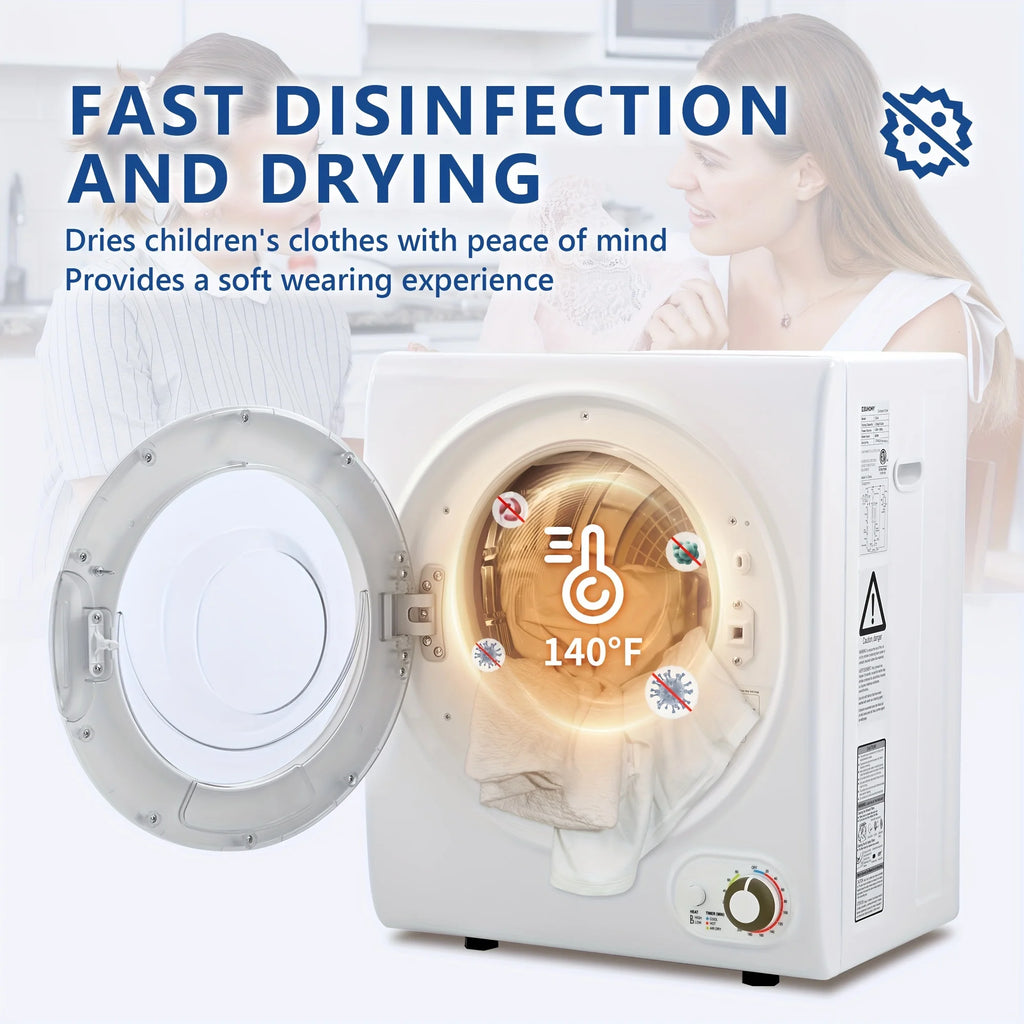 ICYGLEE 110V Portable Laundry Dryer with Stainless Steel Drum, Compact Electric Dryer 1.5/1.85 Cu.ft Front Load, Ideal for Apartments, RVs, And Dorms, White, User-friendly Controls