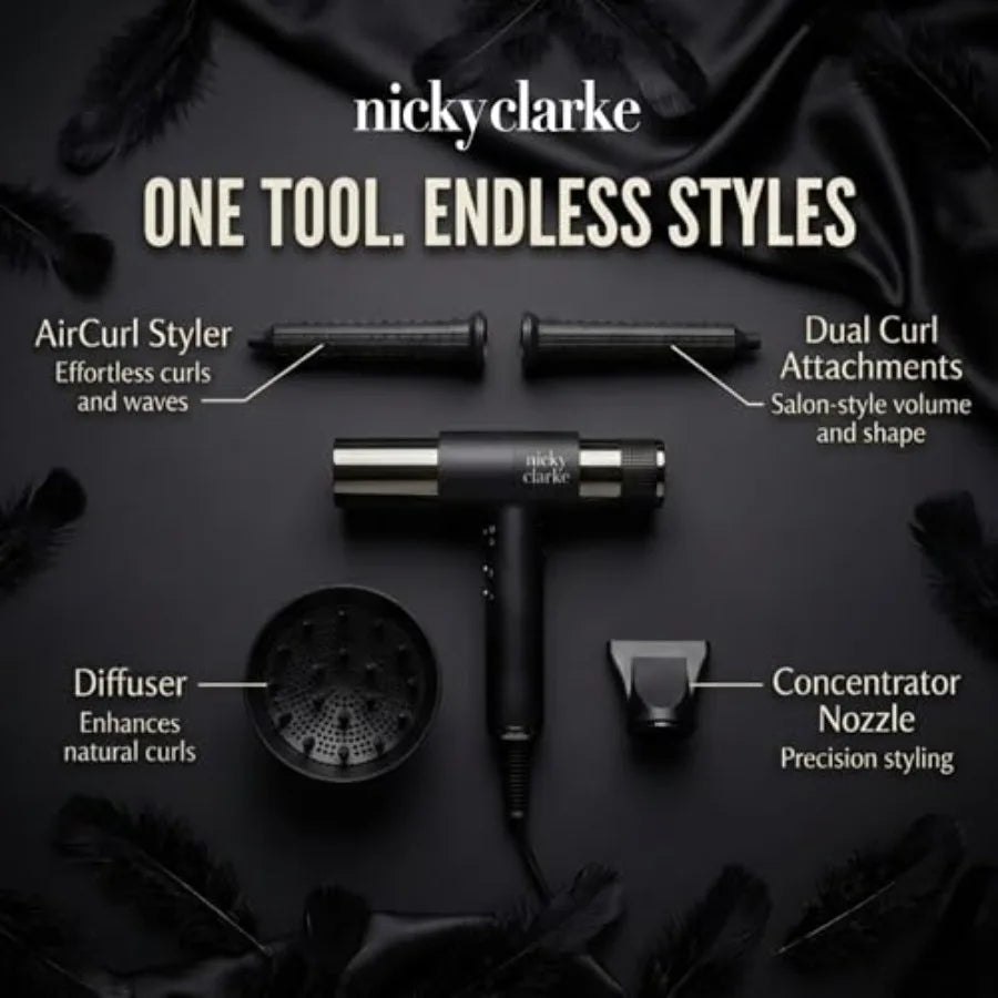 Hair dryer for salon styling, infrared ionic technology, black, fast drying and quiet operation with self-cleaning function and