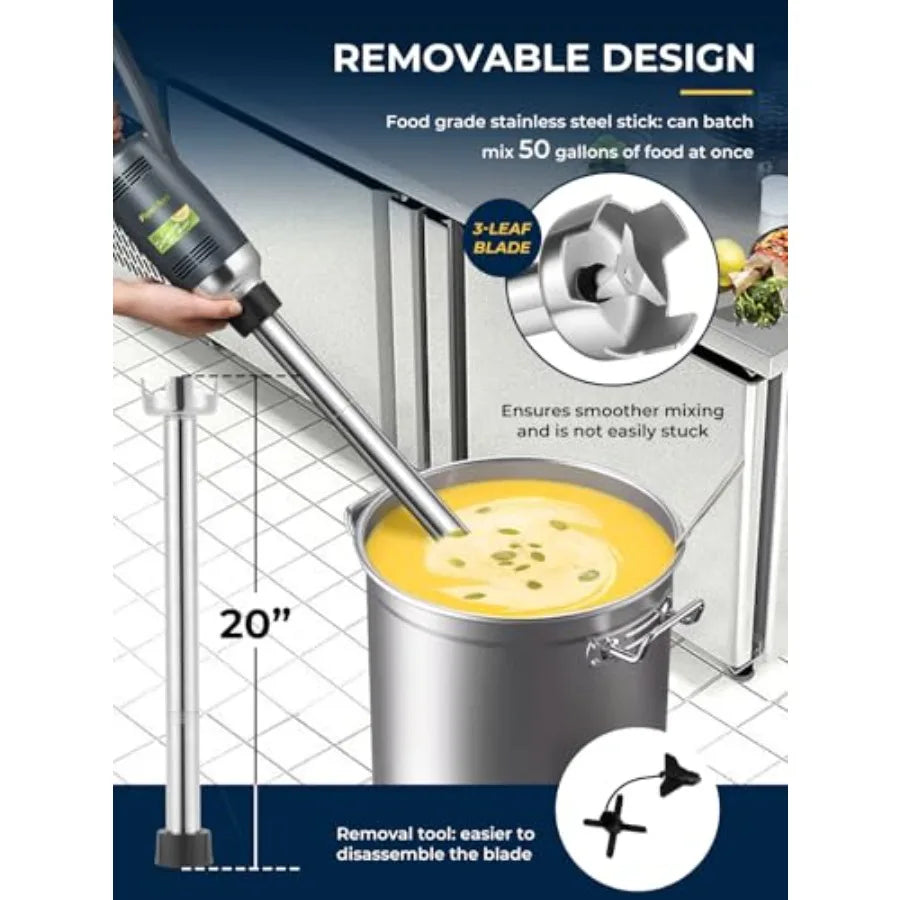 Commercial immersion blender for food processing, stainless steel shaft, black body, 4000-16000 RPM variable speed, 20-inch rem
