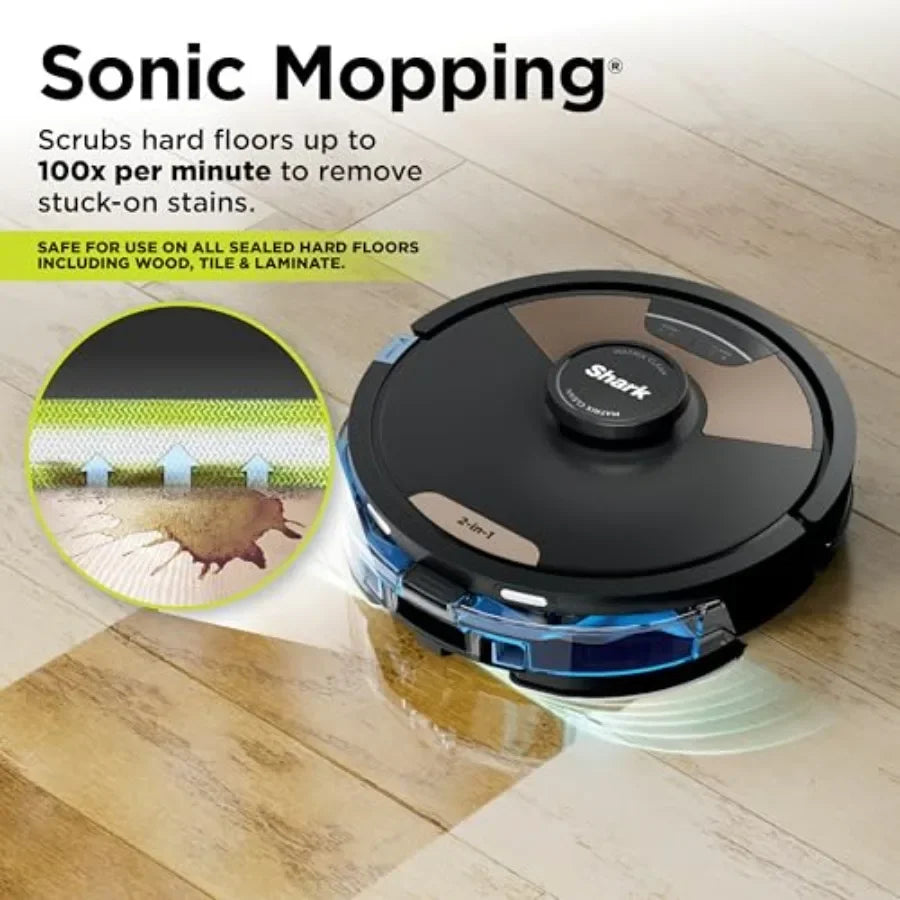 Robot vacuum mop for home use, ABS plastic, black, sonic mopping + self-emptying base + pet hair removal + multi-floor compatib