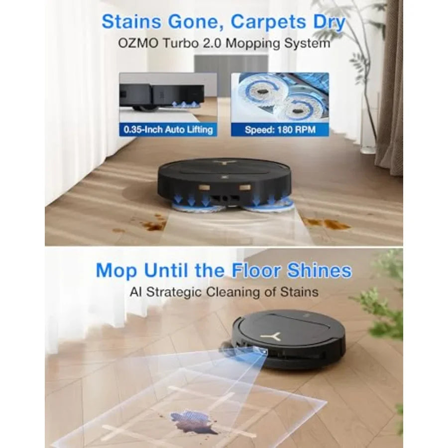 Robot vacuum and mop for home use, black plastic body, 25000 Pa suction power, ZeroTangle 3.0 anti-tangle, TruEdge 2.0 extendab