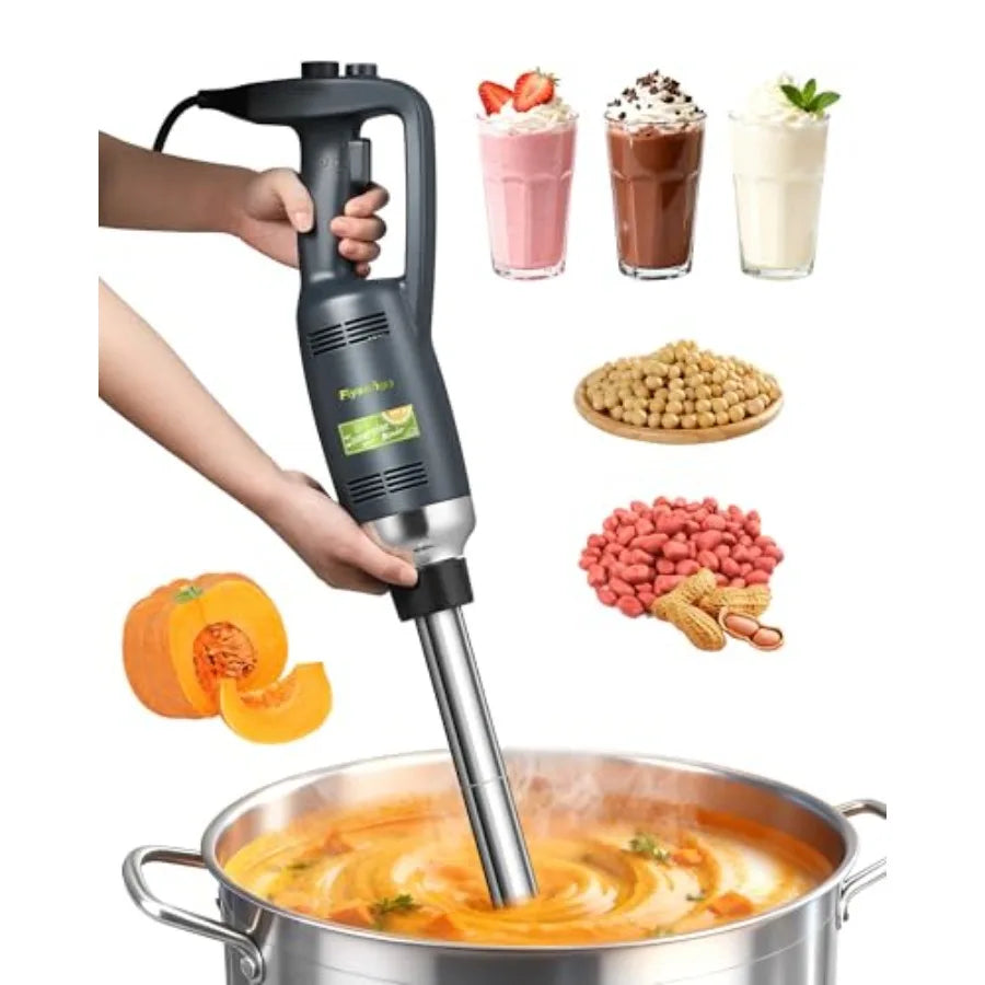 Commercial immersion blender for food processing, stainless steel shaft, black body, 4000-16000 RPM variable speed, 20-inch rem
