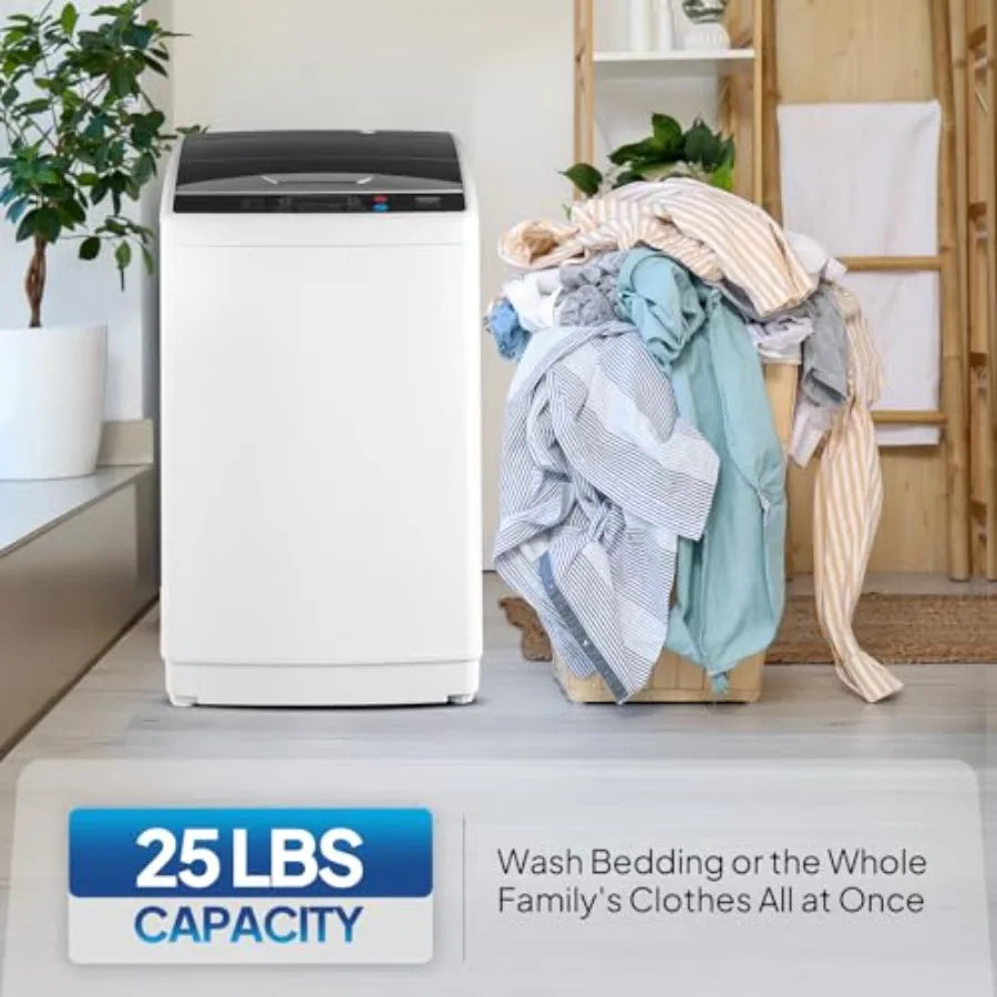 Portable washing machine for home and apartment use, stainless steel drum, white, 25LBS full-automatic spin dryer combo with dr