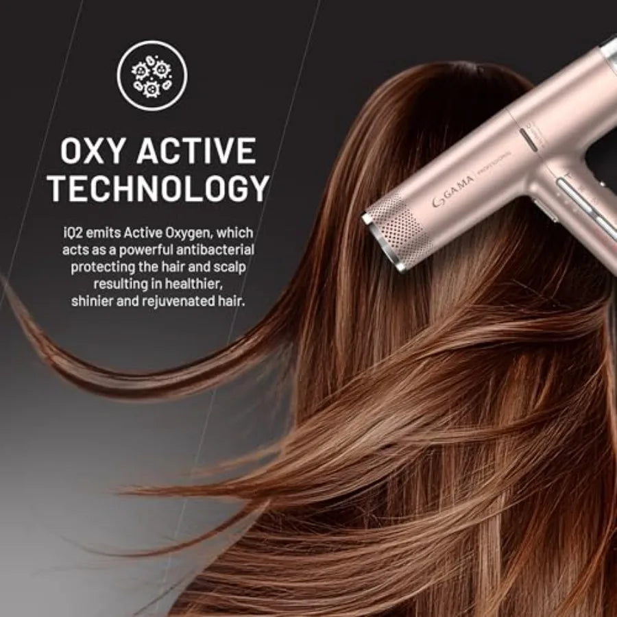Hair dryer for professional use, rose gold aluminum alloy, intelligent turbo motor 120000 RPM with Oxy Active Technology and au