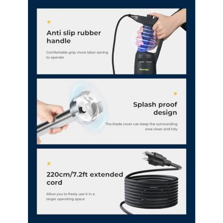 Commercial immersion blender for food processing, stainless steel shaft, black body, 4000-16000 RPM variable speed, 20-inch rem