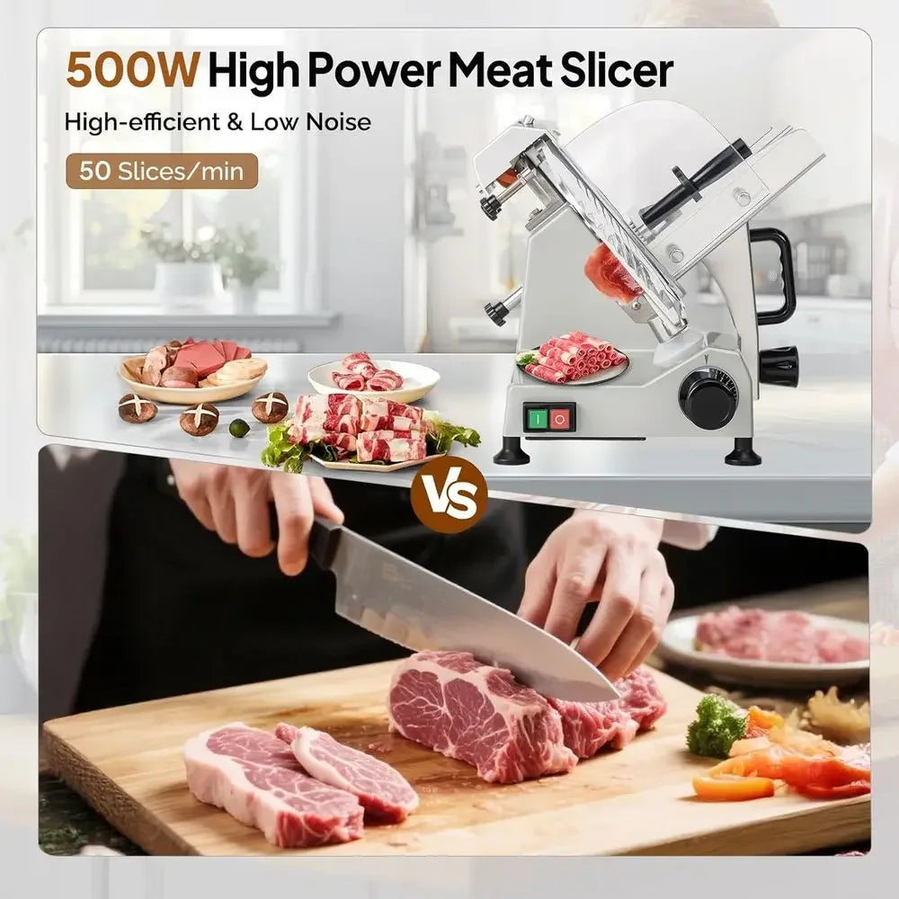 12inch Commercial Meat Slicer, 500W Electric Deli Food Slicer with Premium Chromium-plated Steel Blade, 0-15 mm Adjustable Thick