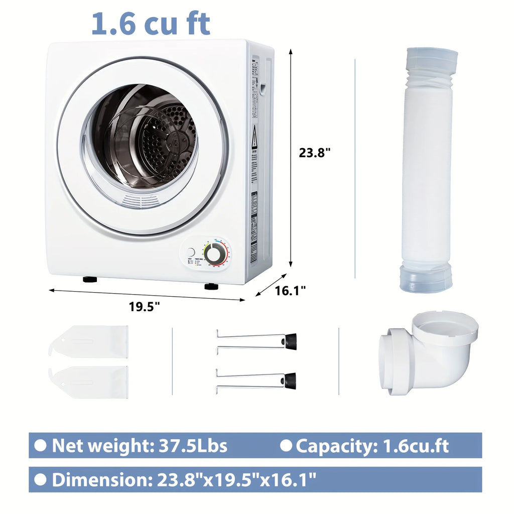 ICYGLEE 110V Portable Laundry Dryer with Stainless Steel Drum, Compact Electric Dryer 1.5/1.85 Cu.ft Front Load, Ideal for Apartments, RVs, And Dorms, White, User-friendly Controls