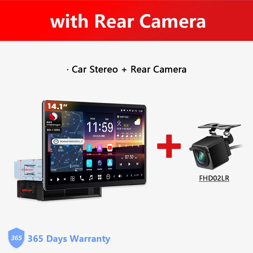 Android 13 1Din Car Stereo 14.1 inch Big Retractable Screen Bluetooth Navigation 4G GPS Track 1 Din Radio Auto Multimedia Player