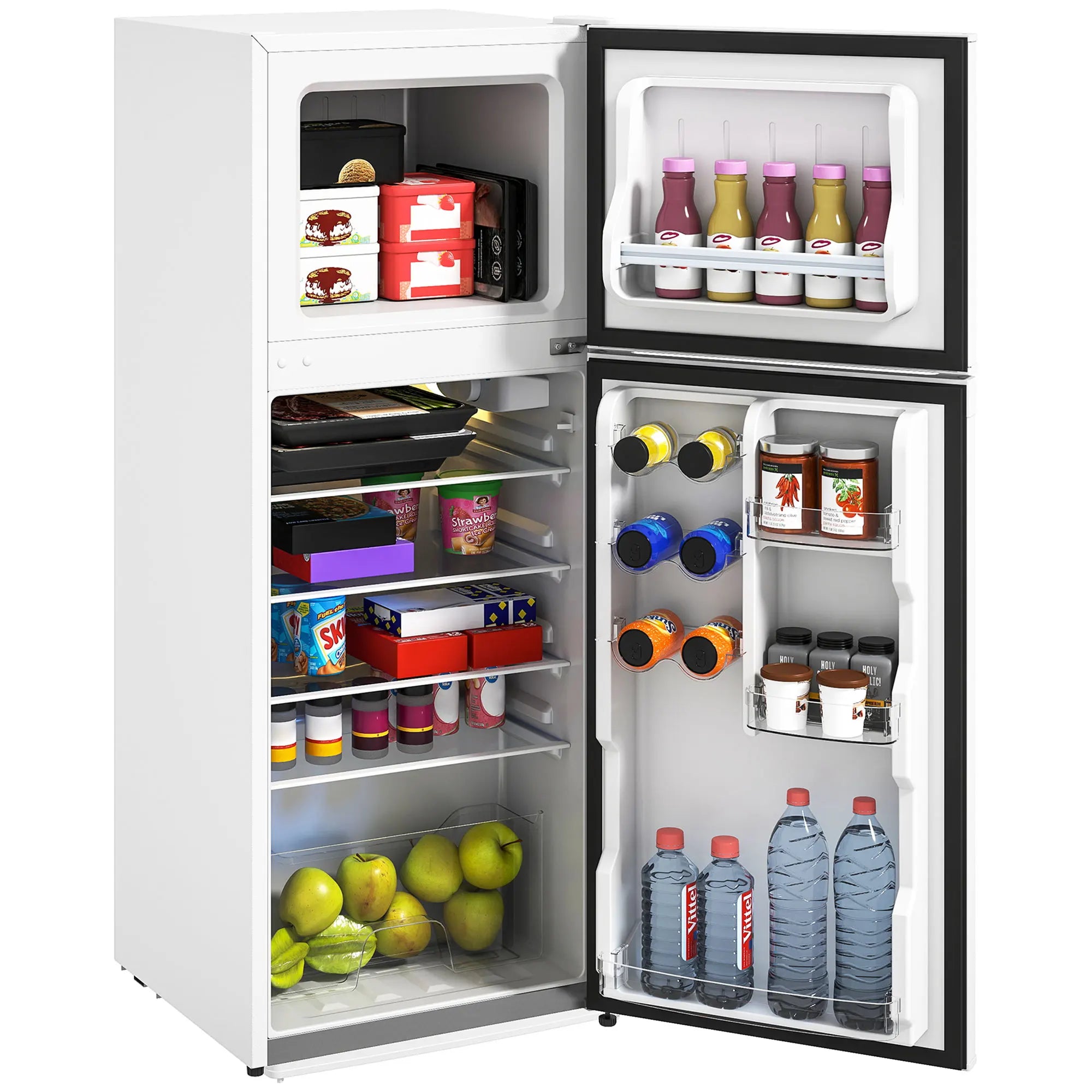Small Fridge with Freezer, 4 Cu Ft Refrigerator with Reversible Doors, White