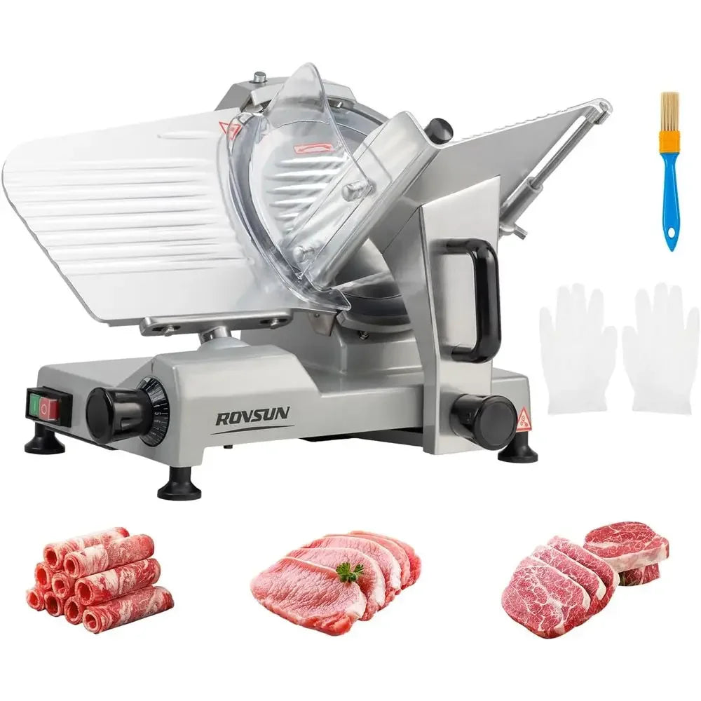 12inch Commercial Meat Slicer, 500W Electric Deli Food Slicer with Premium Chromium-plated Steel Blade, 0-15 mm Adjustable Thick