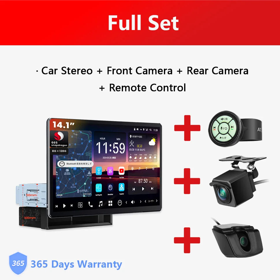 Android 13 1Din Car Stereo 14.1 inch Big Retractable Screen Bluetooth Navigation 4G GPS Track 1 Din Radio Auto Multimedia Player