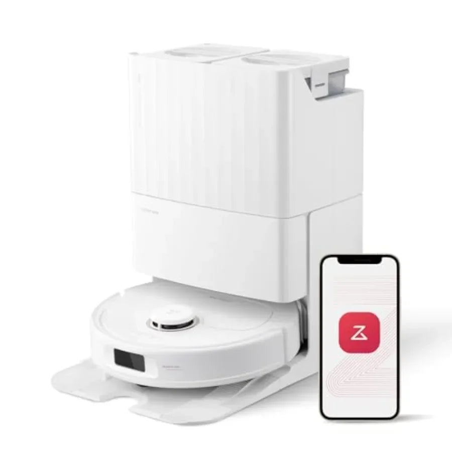 Robot vacuum and mop for home use, ABS plastic, black, FlexiArm edge mopping, dynamic hot water wash, auto drying, intelligent
