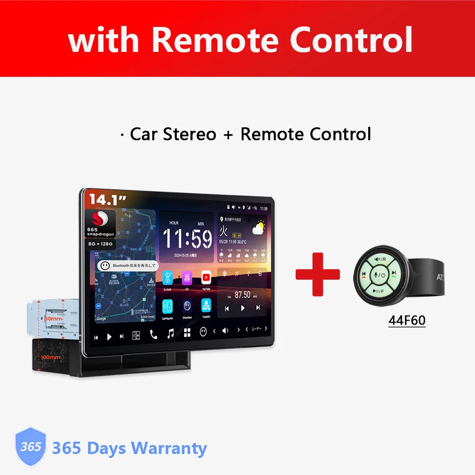Android 13 1Din Car Stereo 14.1 inch Big Retractable Screen Bluetooth Navigation 4G GPS Track 1 Din Radio Auto Multimedia Player