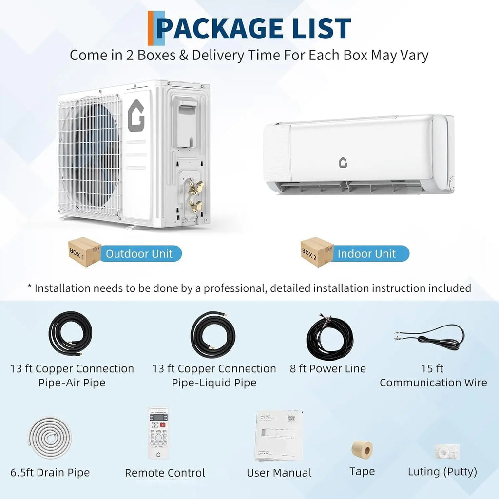 18000 BTU Mini Split Air Conditioner with Cooling / Heating 21 SEER2 230V Energy Ductless AC Unit Cools Rooms Up to 1250 Sq.Ft
