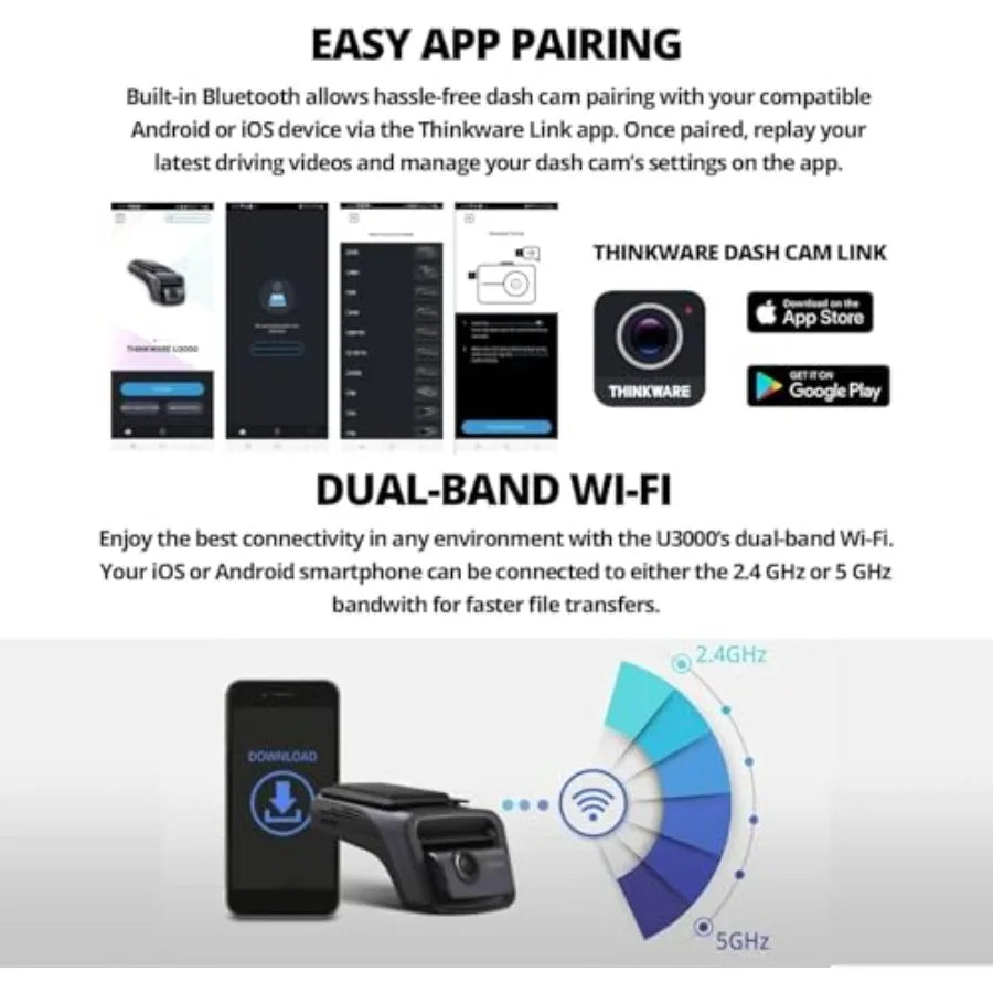 Car dash cam with STARVIS 2 sensors, red color, super night vision for front and rear recording, 4K U3000 model with 5GHz WiFi,