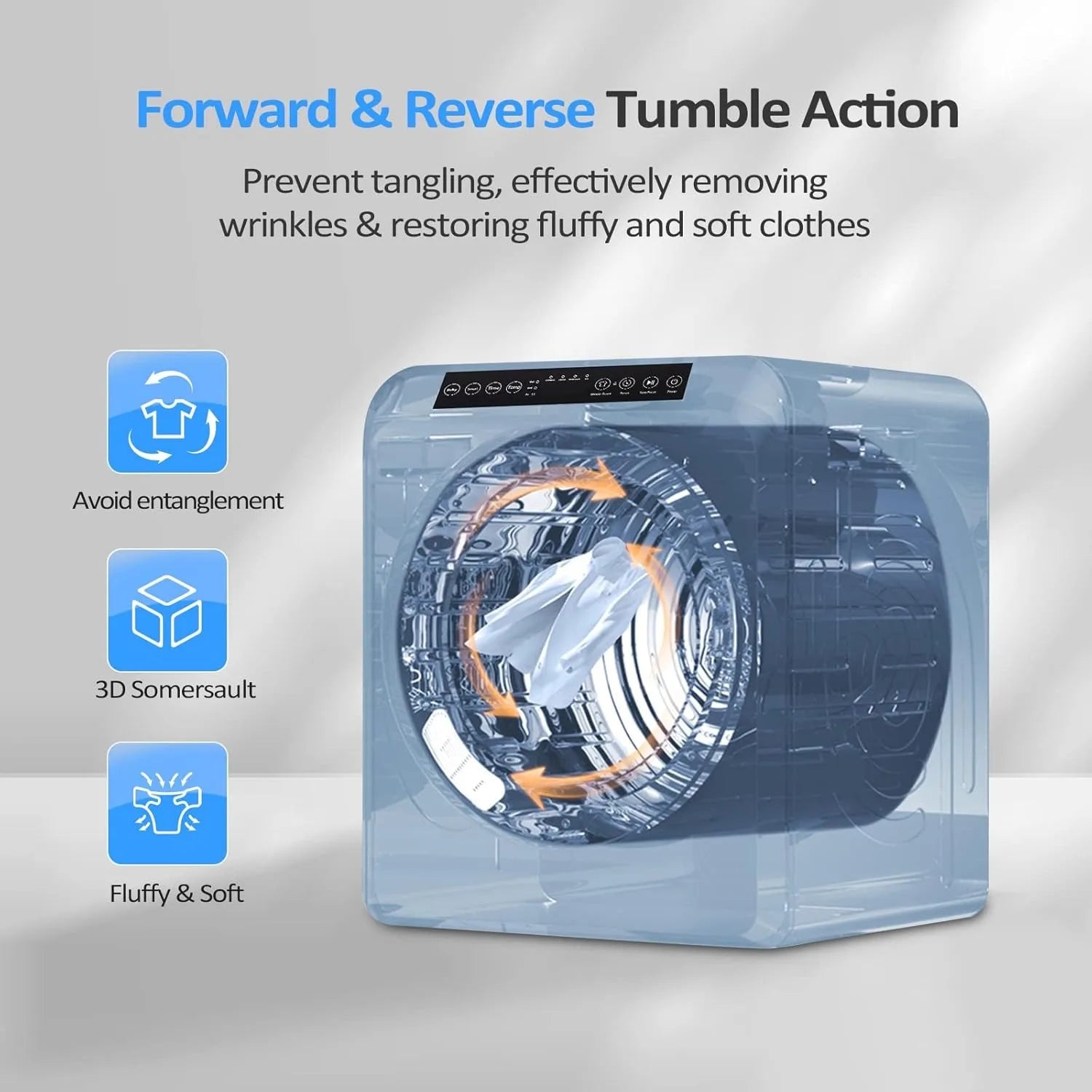 MEFEIR Compact Clothes Dryer - 3.5 Cu.Ft Portable Laundry w/ LCD Touch Controls, Stainless Steel Drum, 13.2Lb Capacity for Apartments & Dorms, 110V Classic White w/ Wheels