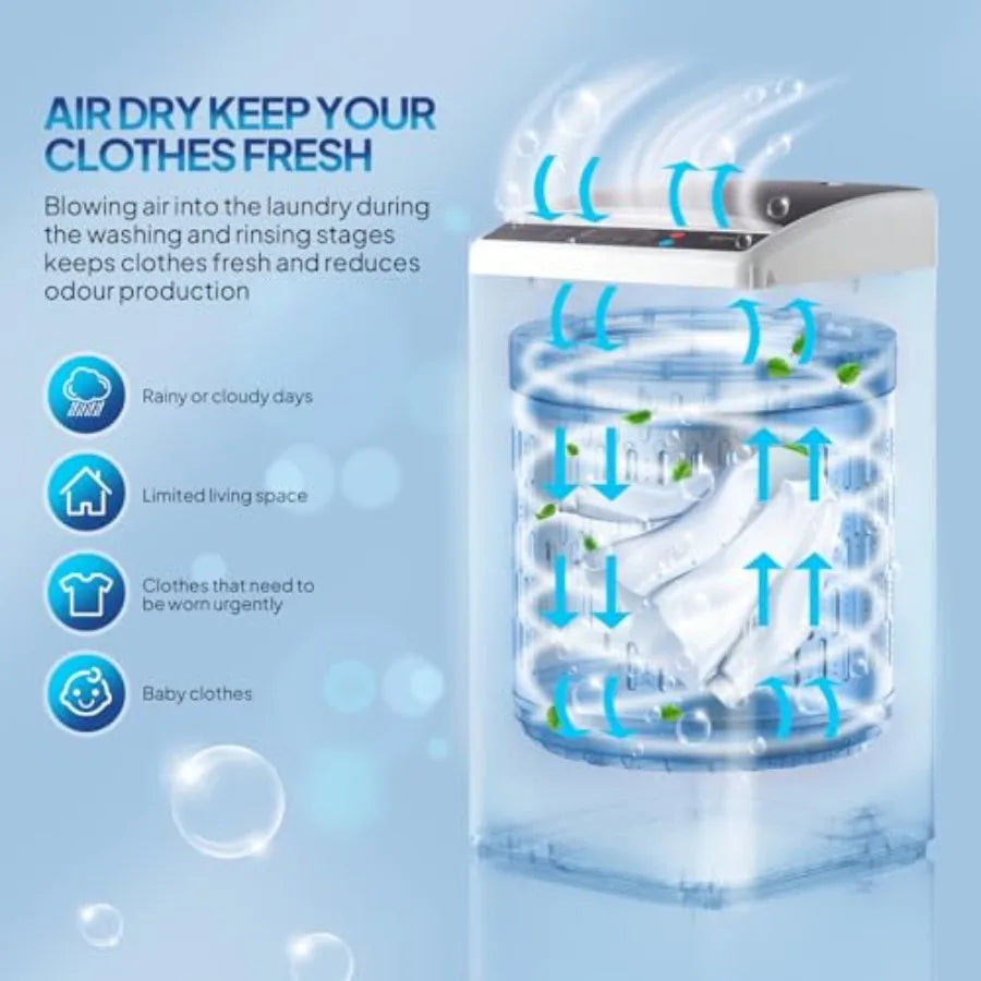 25LBS Portable Washing Machine Full-Automatic Electric Laundry Machine with Stainless Steel Drum Compact Washer and Spin Dryer