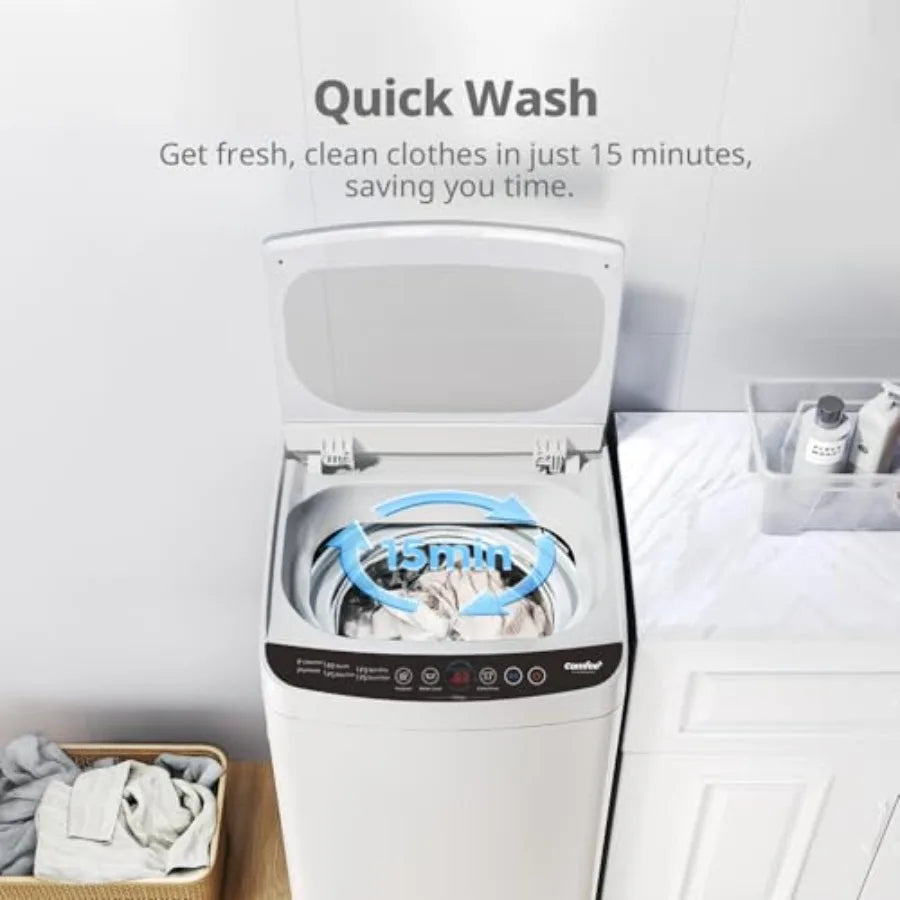 Portable washing machine for small apartments, stainless steel drum, white, compact 0.9 cu.ft full-automatic washer with LED di