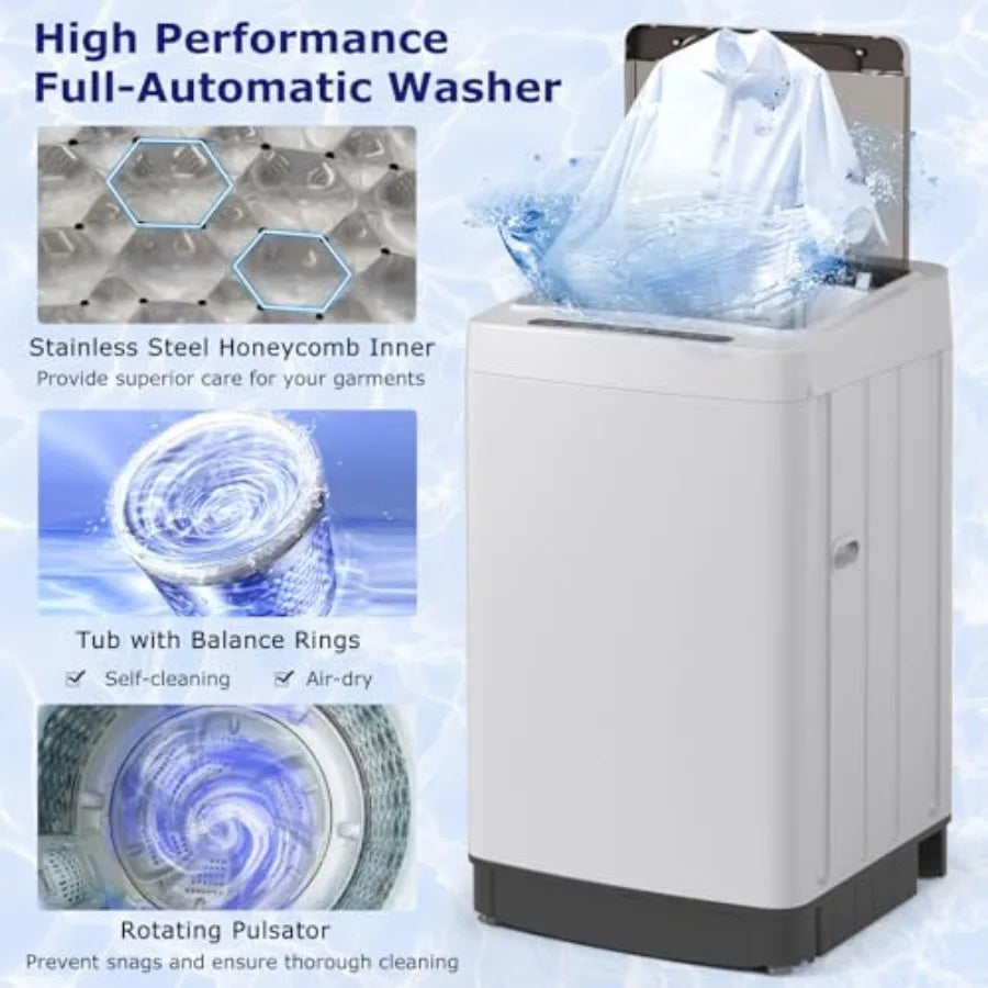 Portable washing machine for apartment, home, dorms, RV: 1.5 cu.ft compact washer in gray black with drain pump, LED display, 8