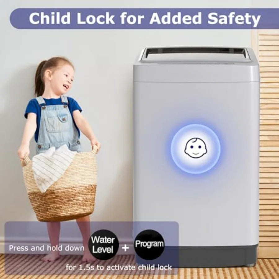 Portable washing machine for apartment, home, dorms, RV: 1.5 cu.ft compact washer in gray black with drain pump, LED display, 8
