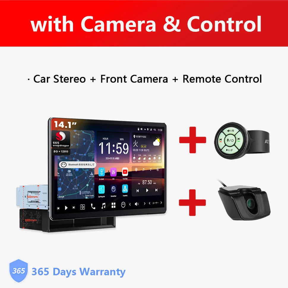 Android 13 1Din Car Stereo 14.1 inch Big Retractable Screen Bluetooth Navigation 4G GPS Track 1 Din Radio Auto Multimedia Player