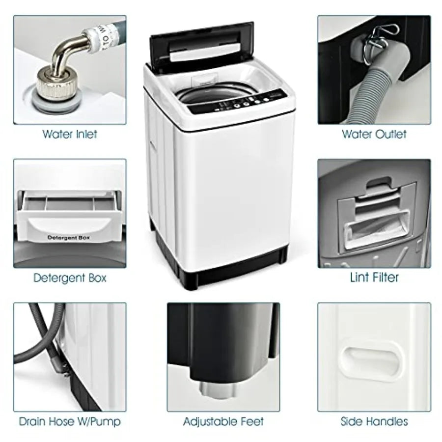2 in 1 Portable Washing Machine for Apartments, Condos, Dorms, RVs Camping: White Plastic Compact Laundry Washer Spin Dryer, 1.