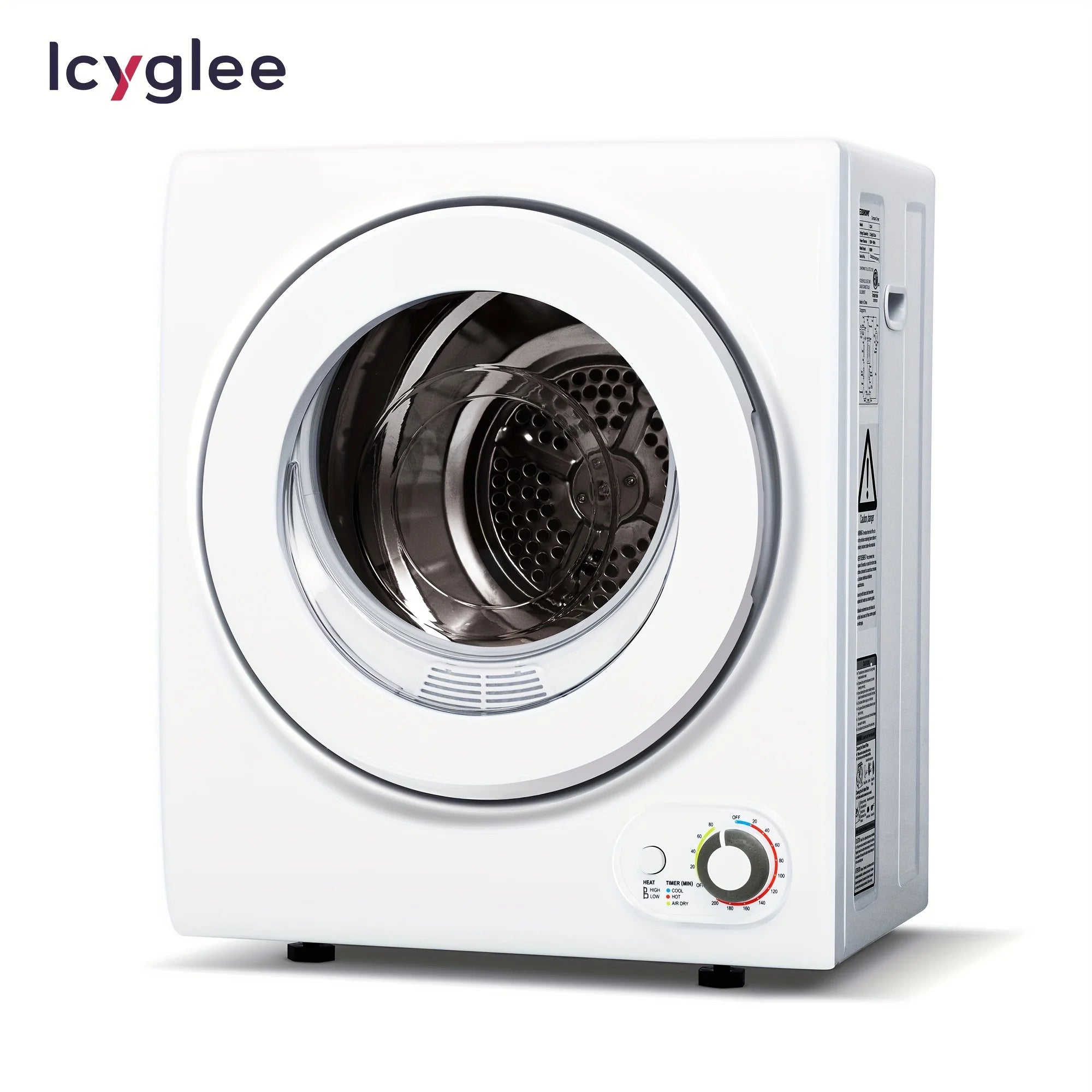ICYGLEE 110V Portable Laundry Dryer with Stainless Steel Drum, Compact Electric Dryer 1.5/1.85 Cu.ft Front Load, Ideal for Apartments, RVs, And Dorms, White, User-friendly Controls