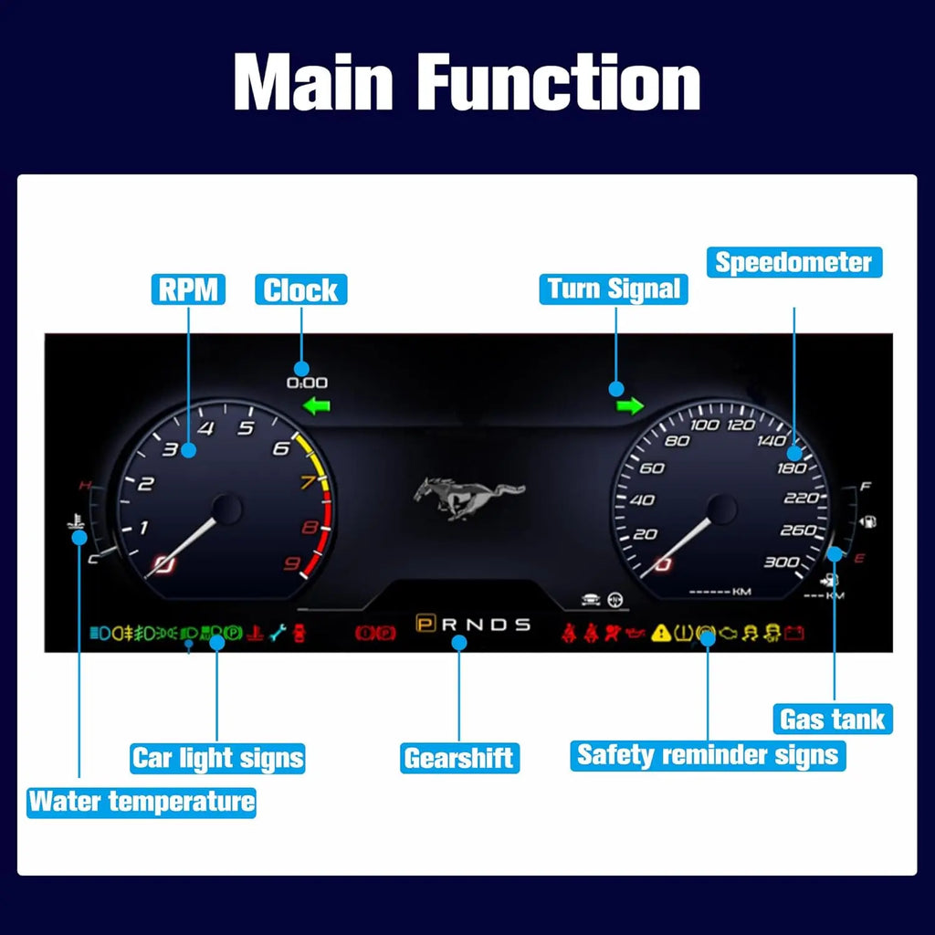 12.3" Digital Dash Instrument Cluster for Ford Mustang 2015-2021 Digital Cluster Instrument Speedometer Replacement Aftermarket Digital Dash Cluster