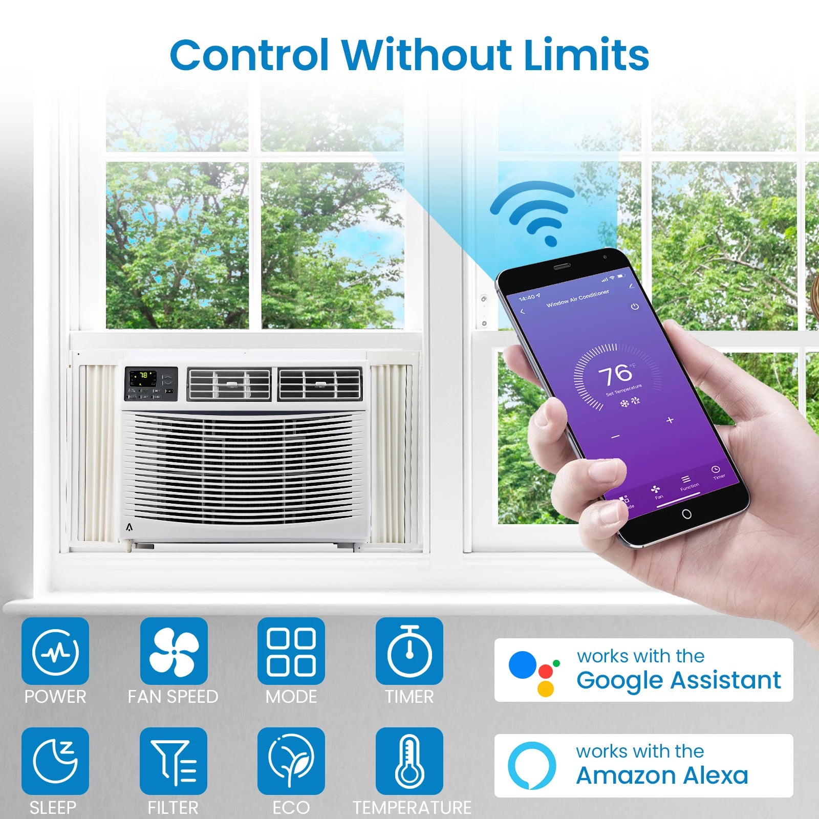 10,000 BTU Window Air Conditioner, Air Conditioners Window-Mounted Room Fast Cooling for 450 Sq.Ft. Indoor Window AC Unit for Summer, Auto-Restart, 3 Cooling & Fan Speeds, Remote/App Control