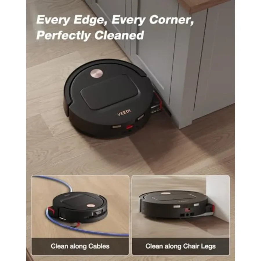 Robot vacuum and mop for home use, black ABS plastic, 18000Pa suction, OZMO roller self-washing, 167 hot wash auto-dry, ZeroTan